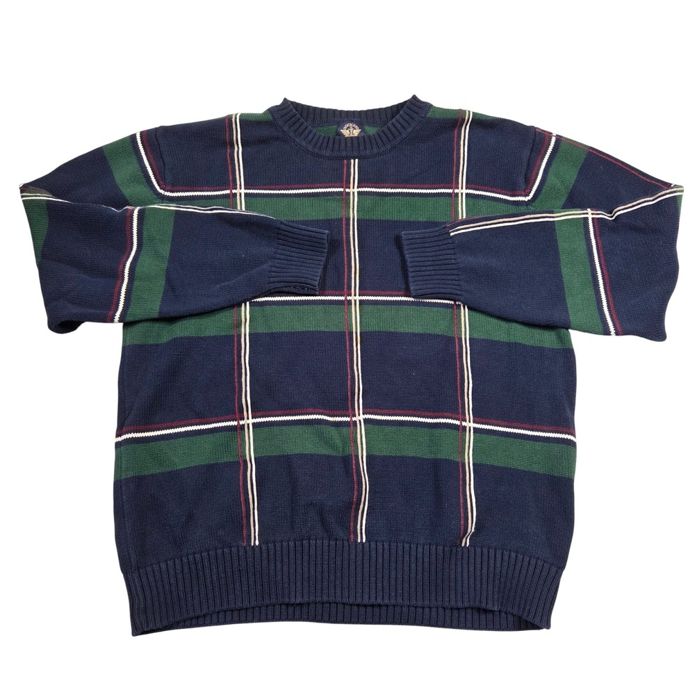 Dockers Mens L Plaid Crew Neck Sweater Navy Cotton Long Sleeve Eclectic Punk
